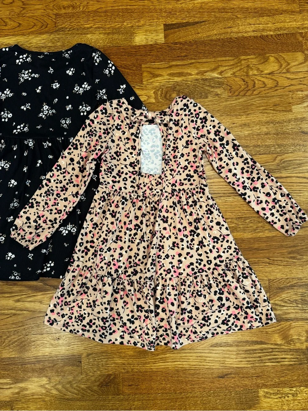 NWOT Btween Bundle of 2 Black Floral & Pink Leopard Long-Sleeve Dresses - Size 8